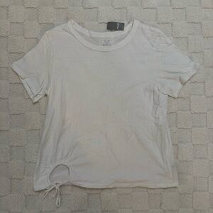 Aerie White Distressed Short Sleeve Tee with Tie Detail, 100% Cotton, Medium NWT